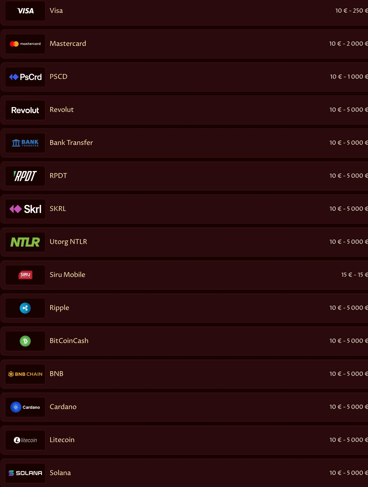 Casoolan laaja maksutapavalikoima sisältää muun muassa Skrillin, Siru Mobilen ja kryptovaluuttoja